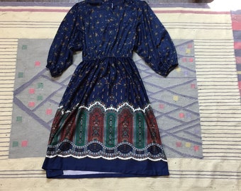 Vintage 70s Dress | blue paisley bohemian midi dress