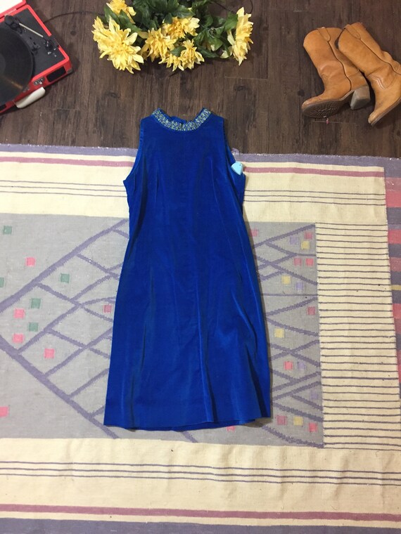 Vintage 60s Dress | 1960s Blue sleeveless shift d