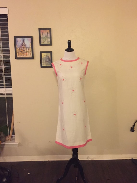 60s Vintage Pink & White Mod Dress