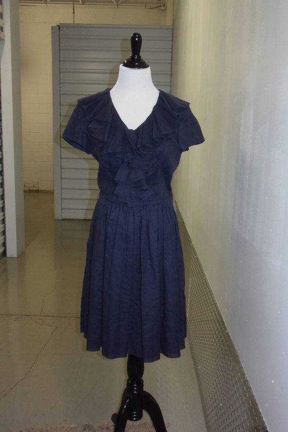 Vintage 50s Black Ruffle Dress - image 1