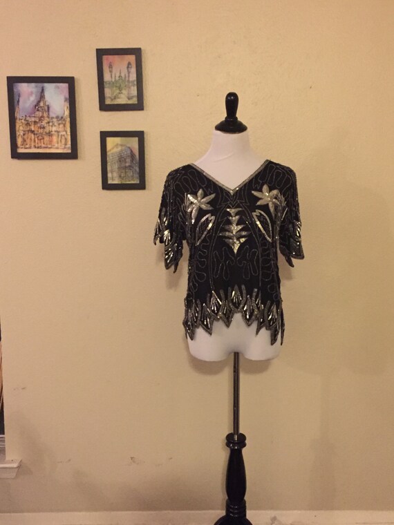 Vintage silver sequin tank top main image 1