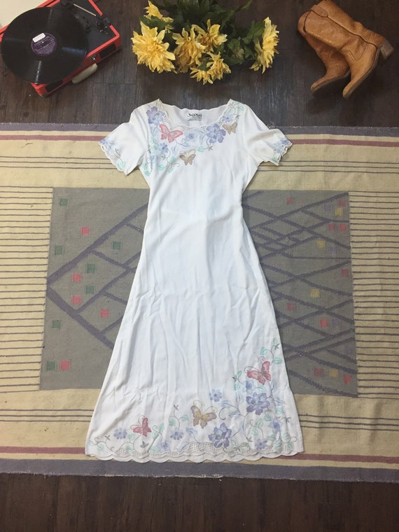 Vintage 70s Dress | Hibis white lace maxi dress w… - image 1