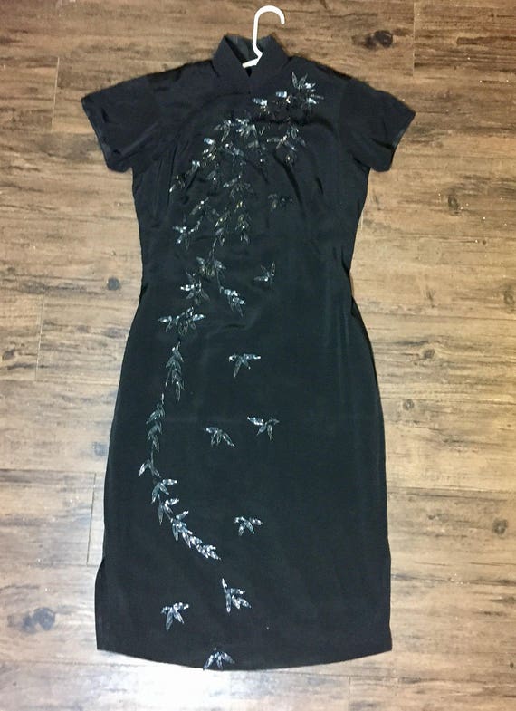 Vintage high neck beaded black dress