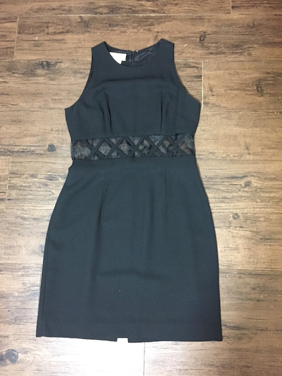 90s sheer middriff black dress