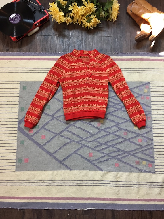 Vintage 80s Sweater | red and yellow abstract stri