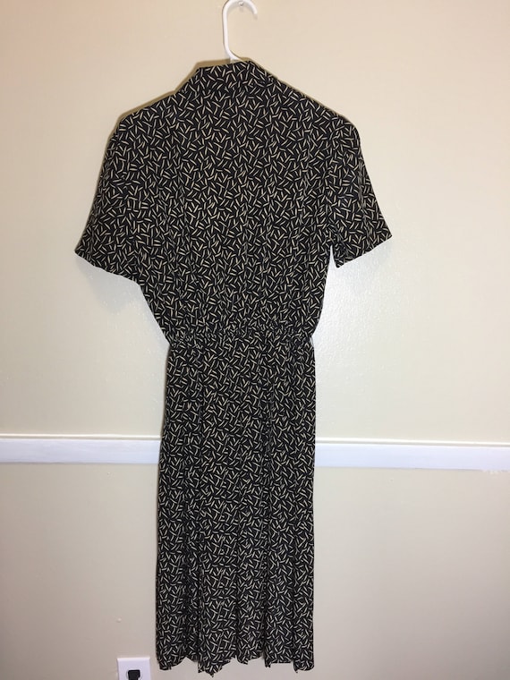 Vintage 80s Leslie Fay dress // black with beige … - image 4