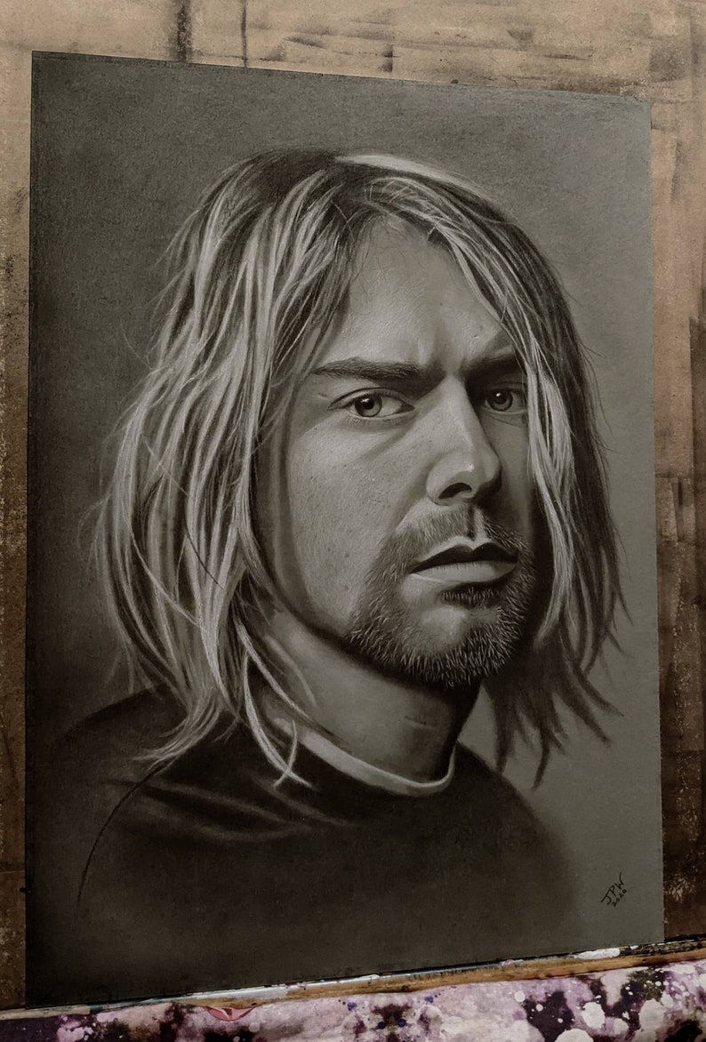 Kurt Cobain Drawing Kurt Cobain Portrait Original Drawing Etsy UK
