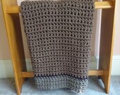 CROCHET BLANKET THROW, Brown Acrylic wool blend.