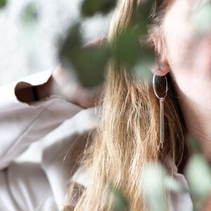 Hoop earrings, Dangly drop hoop earrings, party earrings, silver party earrings