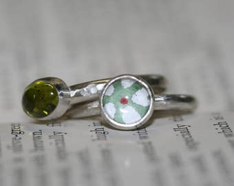 Silver stacking rings, Peridot ring, bezel set ring, sterling silver rings