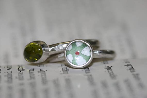 Silver stacking rings, Peridot ring, bezel set ring, sterling silver rings