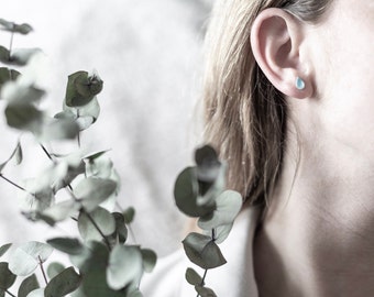 Sterling Silver studs, Green enamel earrings, leaf shaped studs, small studs