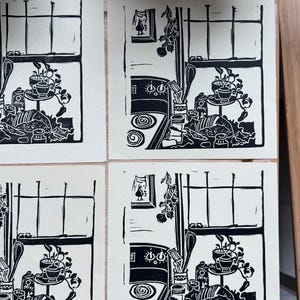 Linocut Print - Kitchen Still Life | Kitchen Art | Cooking | Bread and ...