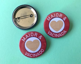 Vaccinated Pin Badge | Portuguese Illustrated Button Pins Badges Brooch Lapel Pin