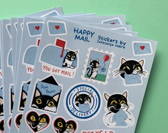 Happy Mail Stickers Set / Cat Sticker Sheet, Penna amici Adesivo, Planner adesivi, Adesivi Bullet Journal, penna amici lettera set