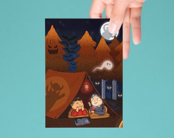 Scary Campfire Stories illustrazione Cartolina / Halloween Camping Print