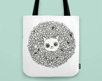 Carino gatto cibo modello Illustrated Tote Bag 13 "X 13" - bianco e nero, il sacchetto della spesa riutilizzabile Eco, bambini del totalizzatore