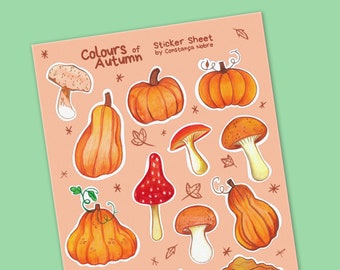 Set di adesivi per funghi zucca autunnale / foglio di adesivi autunnali, adesivi per planner, adesivi Bullet Journal, set di scrapbook