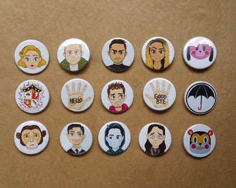 Il set di distintivi perni dell'Umbrella Academy / Originale illustrato pulsante Pins Badge - UmbrellaAcademy Hargreeves ispirato