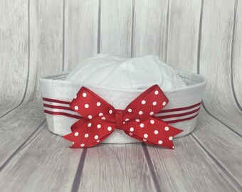 Sailor Hat, Cruise Hat, Sailor Hat, Red and White Sailor Hat, Girls Sailor Hat, Adult Sailor Hat