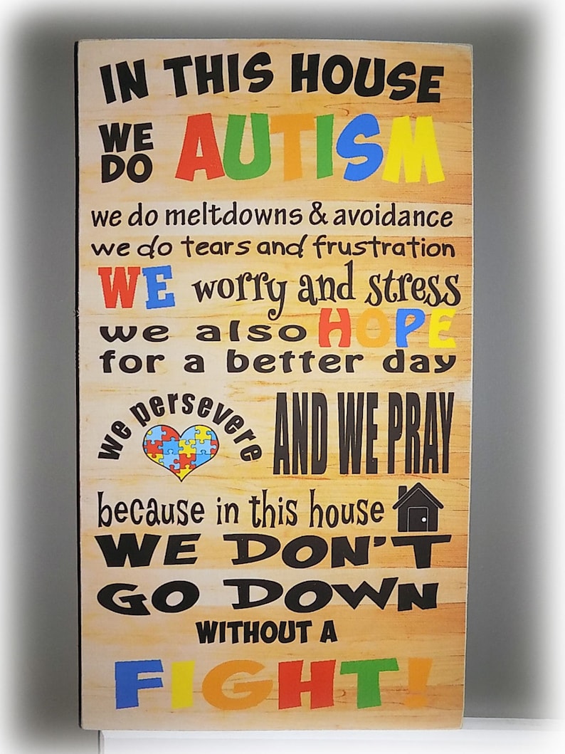 In this house we do Autism, wooden sign, handmade image 1
