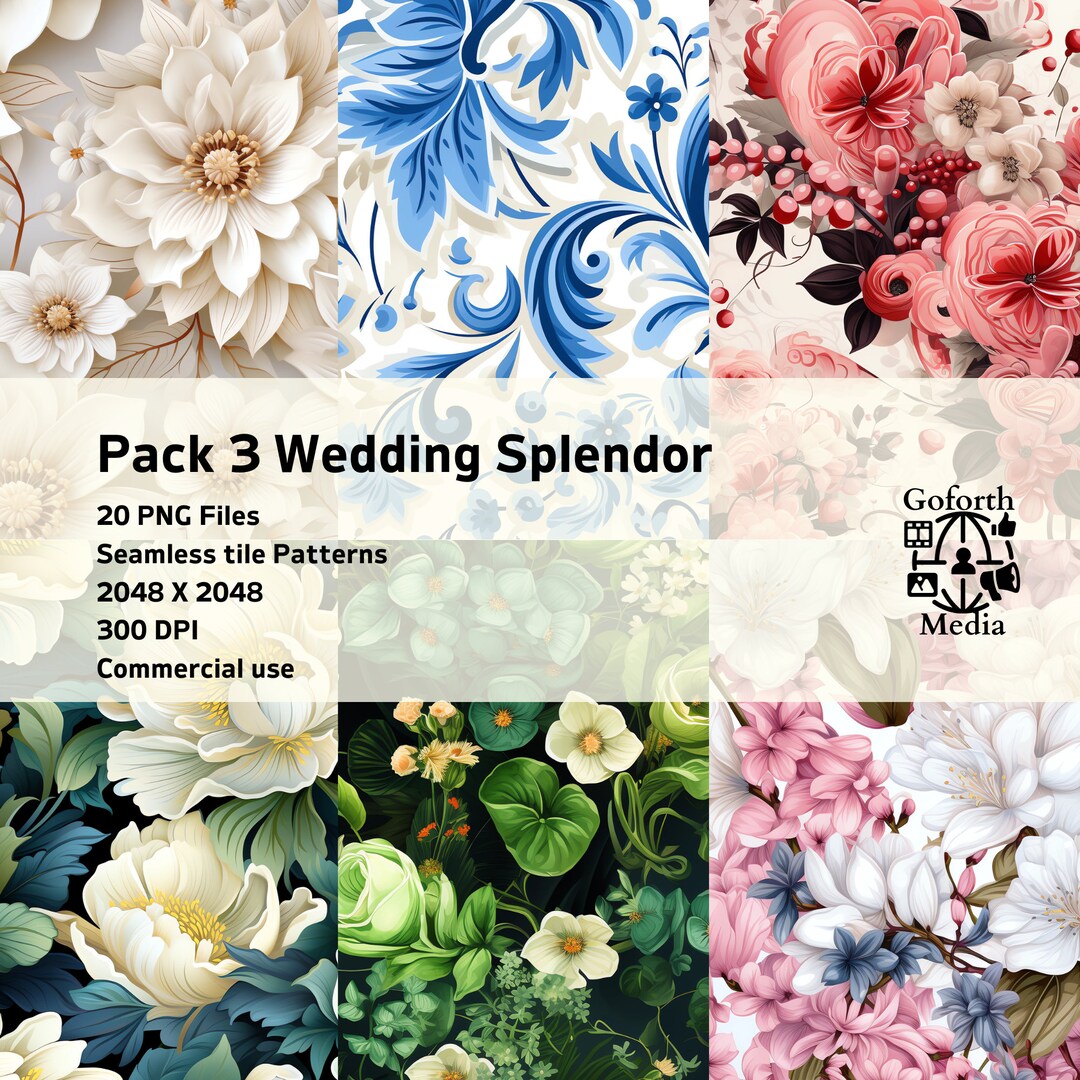 Pack 3 Wedding Splendor 20 Seamless Wedding Tile Patterns Seasonal ...