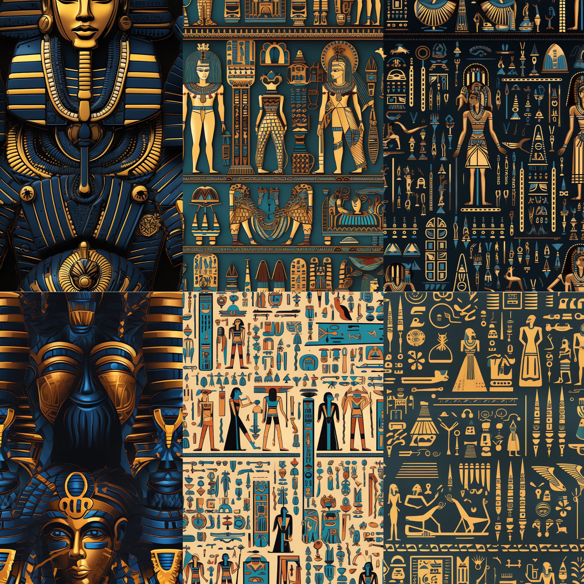 25 Seamless Patterns of Ancient Egyptian Hieroglyphs Majestic Pyramids