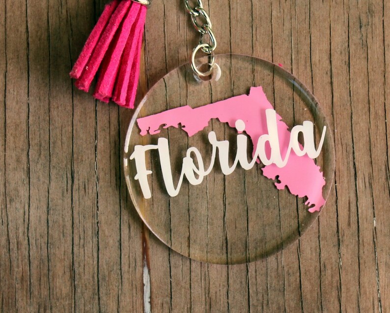 Florida key chain, Florida acrylic round key chain, resin coated, souvenir, state keychain, keychain with tassel, gift for her, personal image 8