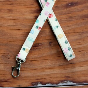 Lanyard, pretty preppy pineapple lanyard, id holder necklace, badge clip, nurse appreciation gift, student, teacher appreciation image 1