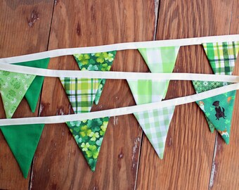 St. Patrick's Day Mini Flag cotton fabric Bunting, green white, shelf decor, home decorations