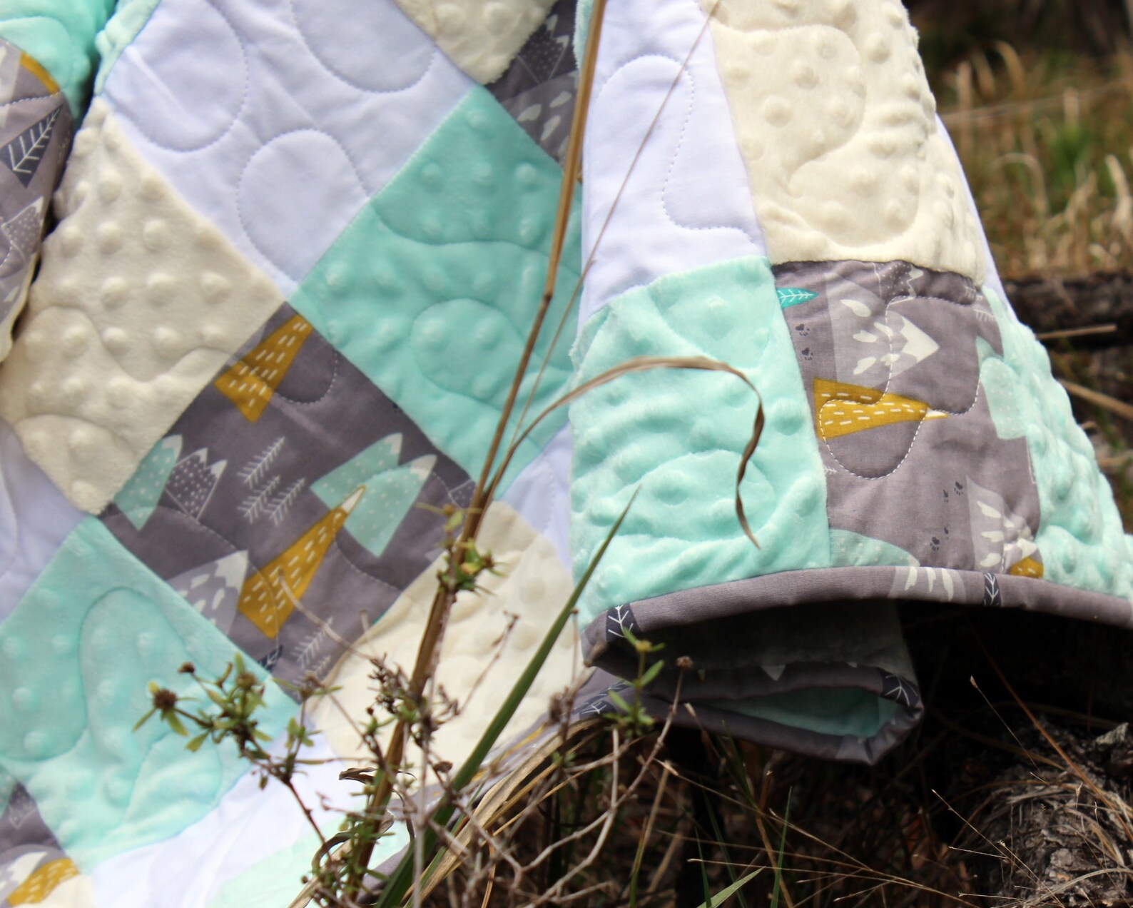 Woodland Baby Quilt Woodsy Baby Boys Quilt Gray Mountains Etsy