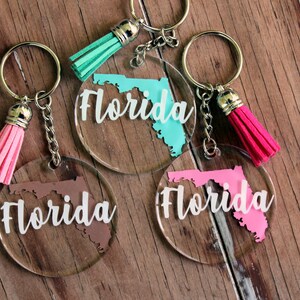 Florida key chain, Florida acrylic round key chain, resin coated, souvenir, state keychain, keychain with tassel, gift for her, personal image 3