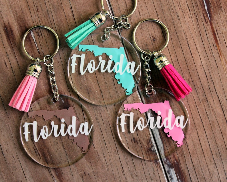 Florida key chain, Florida acrylic round key chain, resin coated, souvenir, state keychain, keychain with tassel, gift for her, personal image 3