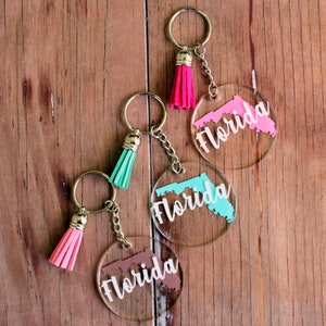 Florida key chain, Florida acrylic round key chain, resin coated, souvenir, state keychain, keychain with tassel, gift for her, personal image 4