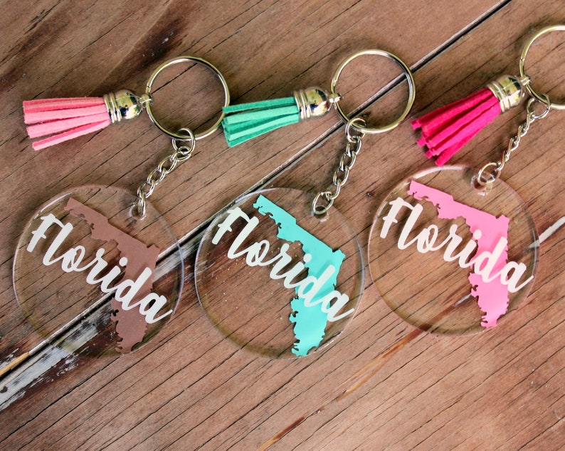 Florida Key Chain Florida Acrylic Round Key Chain Resin Etsy