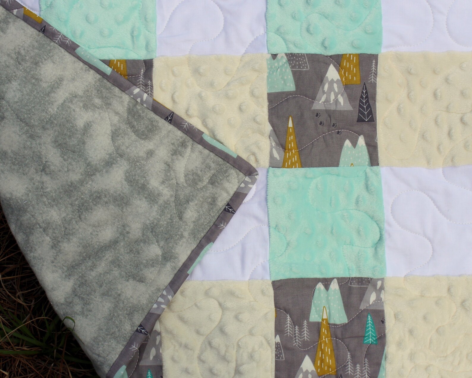 Woodland Baby Quilt Woodsy Baby Boys Quilt Gray Mountains Etsy
