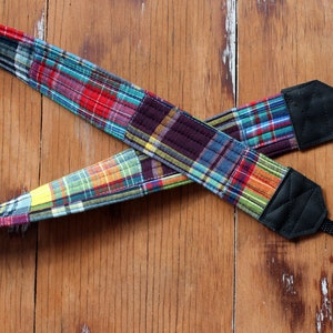 Madras plaid patchwork camera strap, for men and women