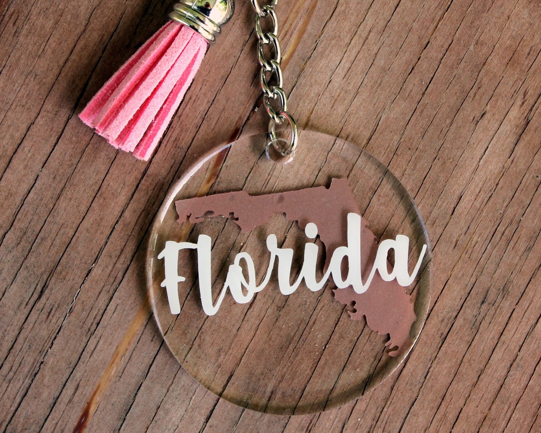 Florida Key Chain Florida Acrylic Round Key Chain Resin Etsy