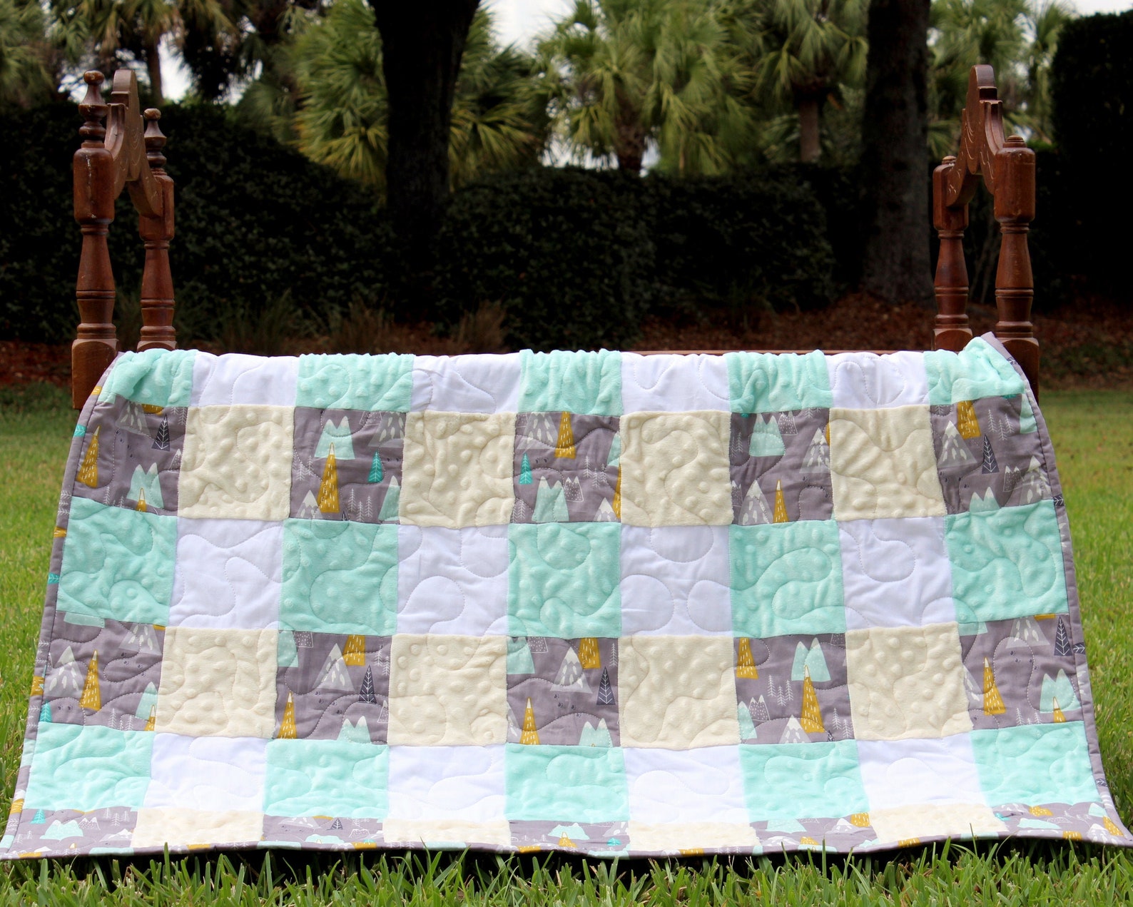 Woodland Baby Quilt Woodsy Baby Boys Quilt Gray Mountains Etsy