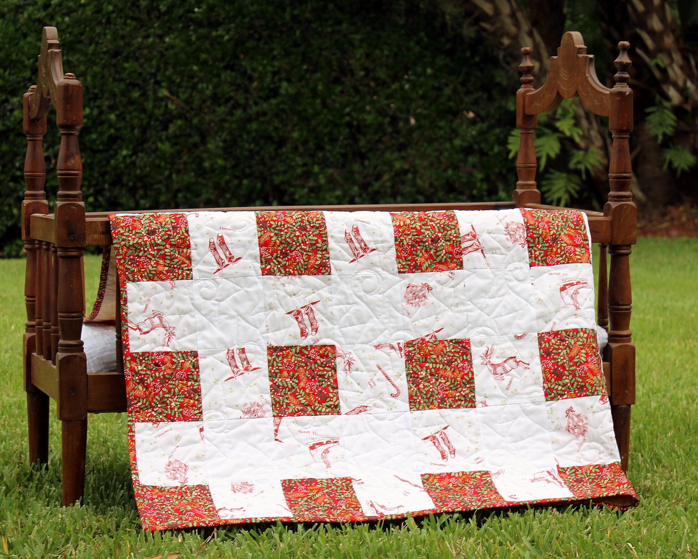Red White Buffalo Check Small Christmas Quilt Reindeer And Etsy