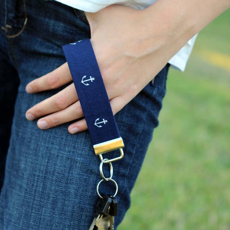 Preppy Wristlet Cotton Keychains, choice of anchor, lobster, plaid image 3