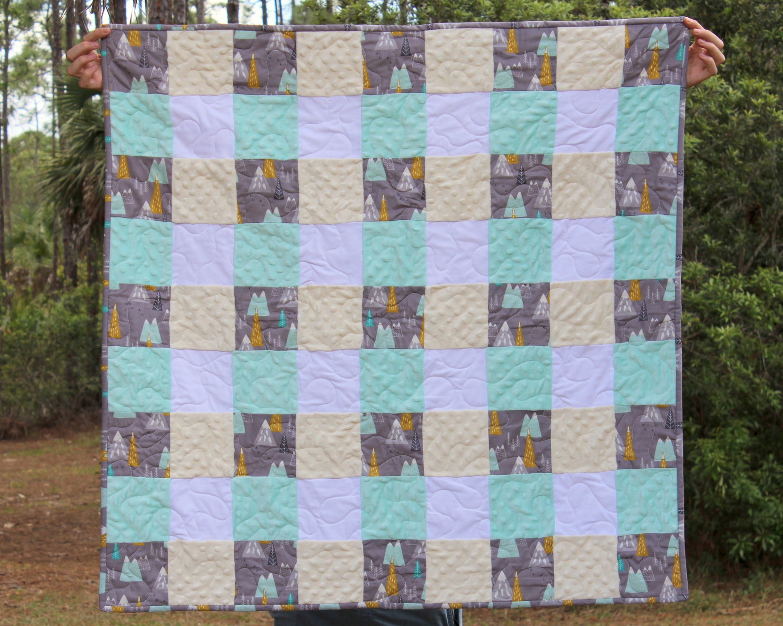 Woodland Baby Quilt Woodsy Baby Boys Quilt Gray Mountains Etsy