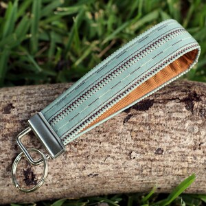 Key Fobs for him or her, choice of chambray, gray paisley, or blue brown stripes, key holder, gift for him, gift for her, fabric key fob Blue Brown Stripe