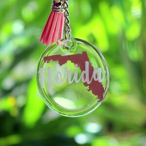 Florida key chain, Florida acrylic round key chain, resin coated, souvenir, state keychain, keychain with tassel, gift for her, personal image 7