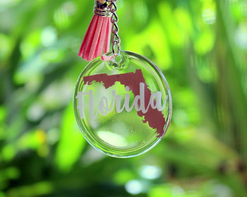 Florida key chain, Florida acrylic round key chain, resin coated, souvenir, state keychain, keychain with tassel, gift for her, personal image 7