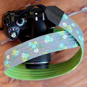 Camera Strap for women, floral camera strap, dslr camera strap, camera neck strap, gray camera strap cover, camera gear, canon camera strap