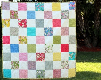 Floral baby quilt, floral baby blanket, girls pink minky cuddle quilt, patchwork quilt infant, toddler bedding, dogwood trail florals, gift