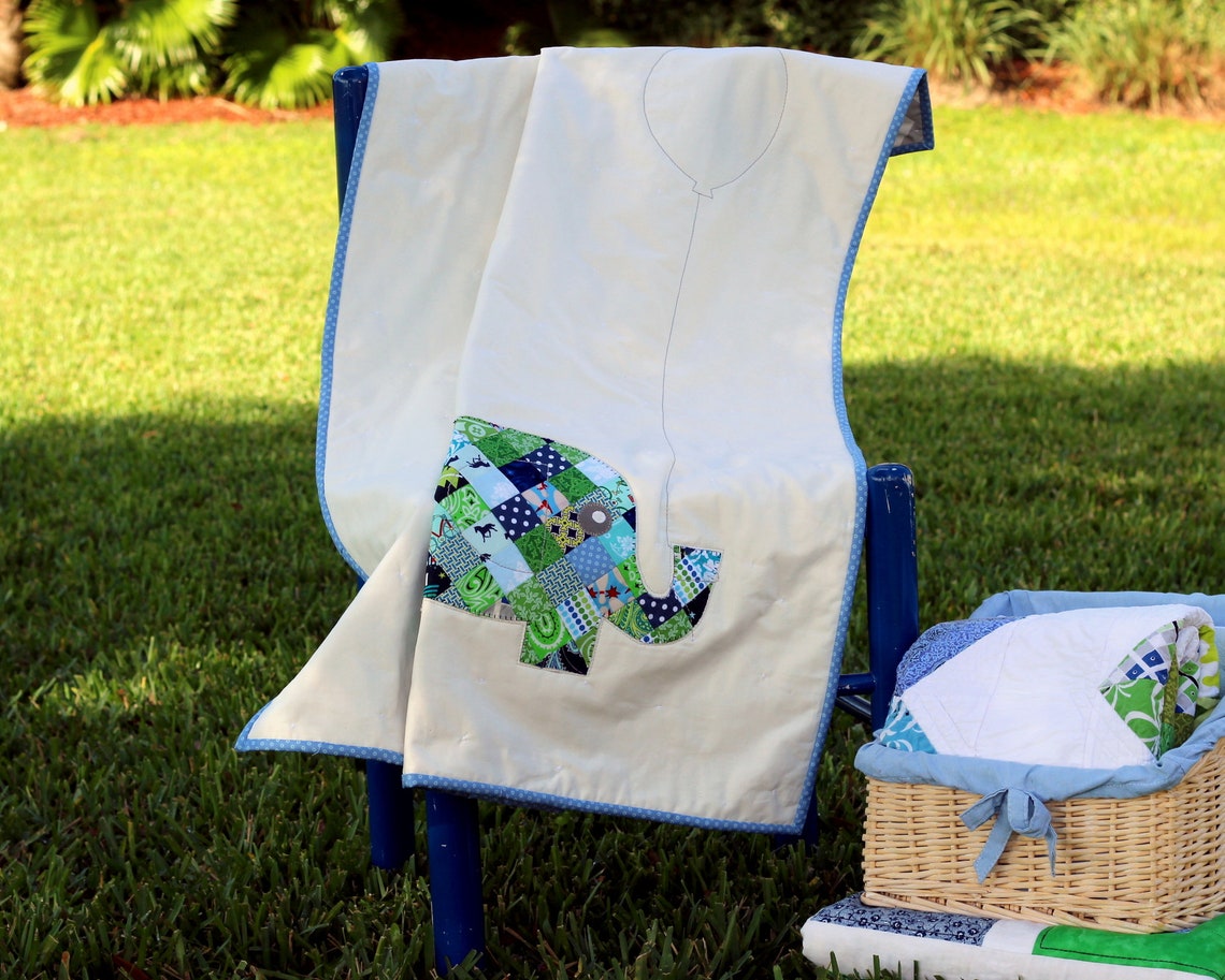 Blue Elephant Quilt Elephant Baby Quilt Patchwork Elephant Etsy