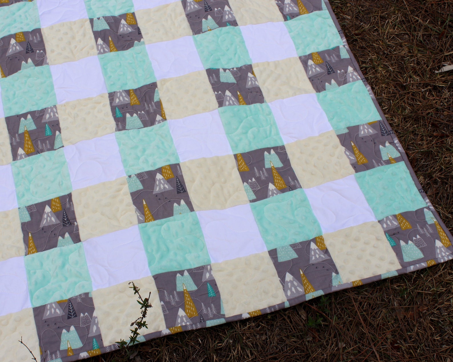 Woodland Baby Quilt Woodsy Baby Boys Quilt Gray Mountains Etsy