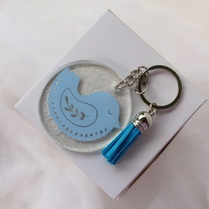 Folk Art Bird Key Chain, clear acrylic bird keychain, red blue white keytag, glitter key chain with tassel, gift for girl, gift under 10 image 8